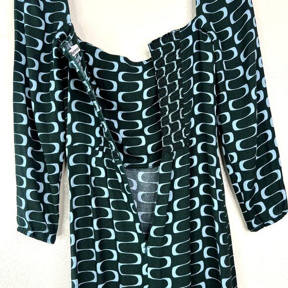 Reformation Hilda Midi Dress Venture Print Green Blue Retro Square Neck US 4 - Picture 8 of 9